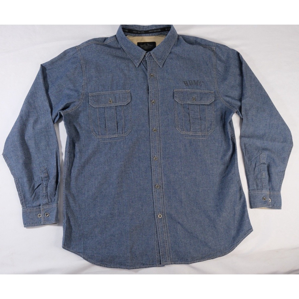 Vintage Harley-Davidson Denim Shirt Shacket Mens Tall Cotton XXL Blue Pockets